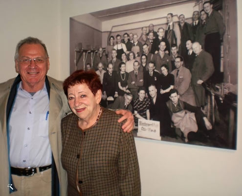 At the Otto Weidt Blindenwerkstatt with a picture of the workers